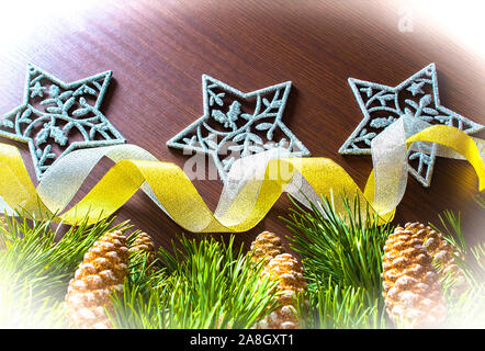 2020 New year and Christmas tree with cones and toys. Christmas wreath. New year celebrations Stock Photo