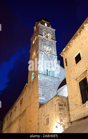 Dubrovnik / Croatia - 10-06-2015 - Tower of Church of Saint Saviour at Night in Old Town (Imperial Fortress) Stock Photo