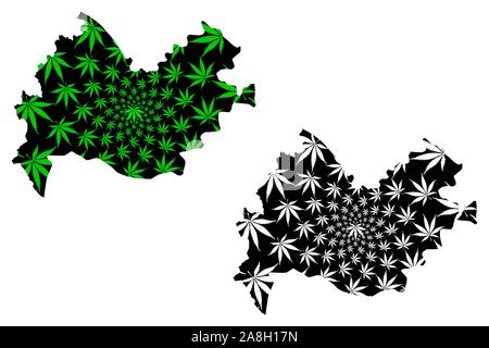 Kermanshah Province (Provinces of Iran, Islamic Republic of Iran, Persia) map is designed cannabis leaf green and black, Kermanshah map made of mariju Stock Vector