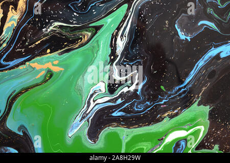 Closeup view of an original acrylic painting fragment on wood. Hand painted abstract grunge background. Colorful textured. Stock Photo