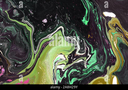 Closeup view of an original acrylic painting fragment on wood. Hand painted abstract grunge background. Colorful textured. Stock Photo