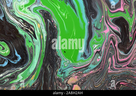 Closeup view of an original acrylic painting fragment on wood. Hand painted abstract grunge background. Colorful textured. Modern art, contemporary ar Stock Photo