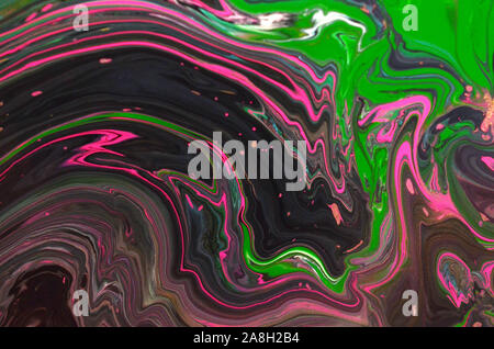 Closeup view of an original acrylic painting fragment on wood. Hand painted abstract grunge background. Colorful textured. Modern art, contemporary ar Stock Photo