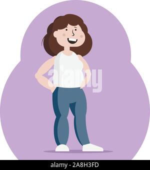 Cute young woman standing. Sportswoman vector flat cartoon illustation. Stock Vector
