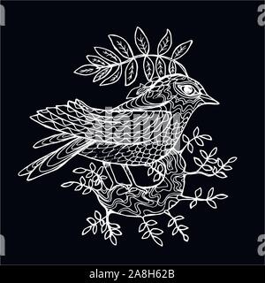 Neon iIlustration of a bird on a tree branch. Beautiful bird. Stock Vector