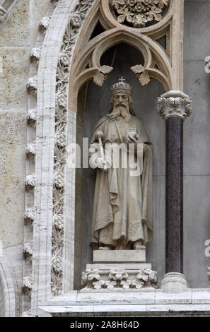Statue of St. Stephen the king on the facade of the Zagreb Cathedral Stock Photo