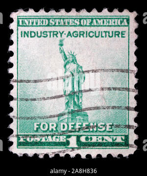 Stamp printed in the USA, National Defense Issue, shows one of the symbols of America, Statue of Liberty, circa 1940. Stock Photo