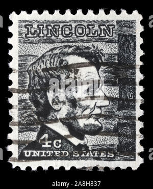 Stamp printed in USA shows President Abraham Lincoln (1809-1865), series Prominent Americans Issue, circa 1965 Stock Photo