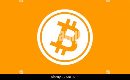 Simple orange bitcoin flag. Tilted BTC symbol in circle. Stock Vector