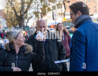 Brentwood Essex UK 9th Nov.2019  General Election, Alex Burghart, conservative candidate  for Brentwood and Ongar constitunecy and former Private Parliamentary Secretary to Boris Johnson, out campaigning with his team in Brentwood Essex UK Credit Ian DavidsonAlamy Live News Stock Photo