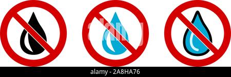 Don't use water, not waterproof sign. Drop in red crossed circle Stock Vector