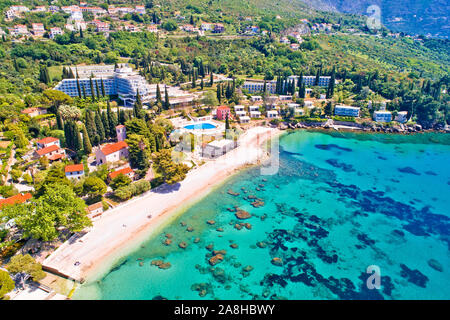Adriatic village of Mlini waterfront and beach aerial view, Dubrovnik coastline of Croatia Stock Photo