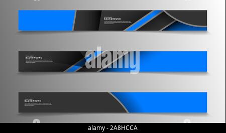 Collection of rectangular banners. Geometric shapes overlap in blue. vector design Stock Vector