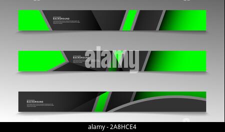 Collection of rectangular banners. Geometric shapes overlap in green. vector design Stock Vector