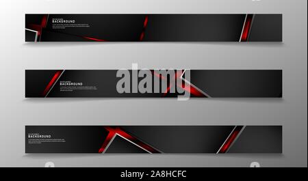 Collection of rectangular banners. Geometric shapes background overlapping dark red gray. vector design Stock Vector
