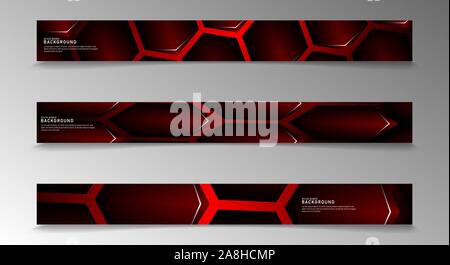 Collection of rectangular banners. Geometric background dark red hexagon shape. vector design Stock Vector