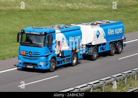 Aral truck on motorway. Aral is a brand of automobile fuels and petrol stations, present in Germany and Luxembourg. Aral is owned by BP. Stock Photo