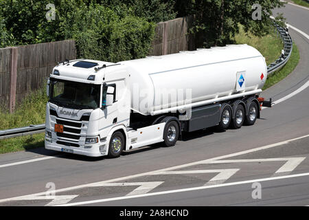 Aral truck on motorway. Aral is a brand of automobile fuels and petrol stations, present in Germany and Luxembourg. Aral is owned by BP. Stock Photo