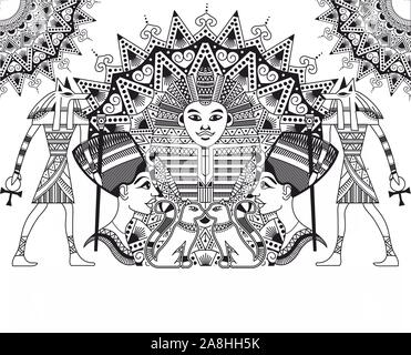 Egyptian symbols with ornament mandala,ethnic pattern,anubis,cleopatra,pharaoh. - Vector Stock Vector