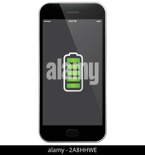 Black Mobile Phone With Full Battery Vector Illustration Stock Vector