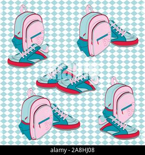 Seamless handbag and sneaker pattern,sport accessories. - Vector Stock Vector