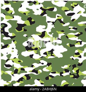 Camouflage seamless pattern, army background in green shades,Abstract military texture, fabric print, solier uniform design. - Vector Stock Vector