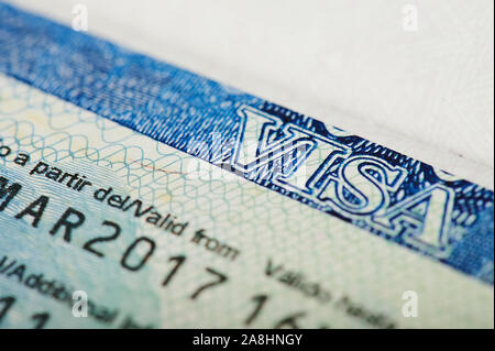 Close up of peru visa on passport page Stock Photo