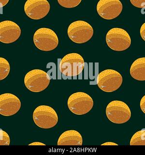 seamless vector pattern with shelled longan fruits scattered on a dark background Stock Vector
