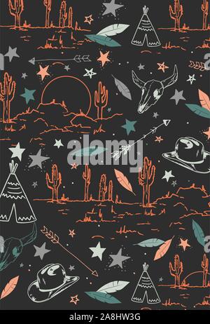 Road trip, western seamless vector pattern Stock Vector
