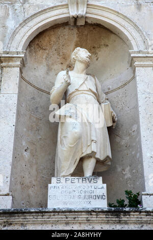 Statue of apostle St Peter, The Catholic Church of the Birth of the Virgin Mary in Prcanj, Montenegro Stock Photo