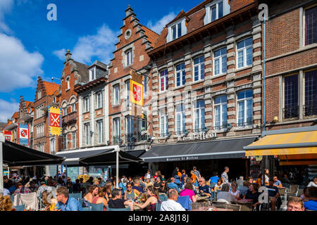 Restaurants in The Grand Place, Tournai, Belgium Stock Photo