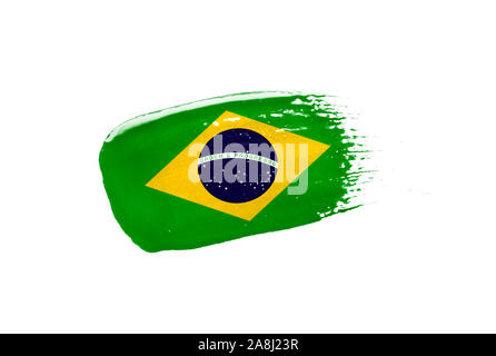 Brush painted Brazil flag. Hand drawn style Stock Photo