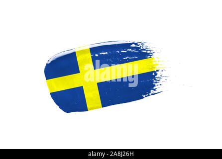 Brush painted Sweden flag. Hand drawn style Stock Photo