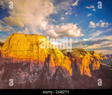 Zion Canyon from Angels Landing, Great White Throne, ZIon National Park, Utah Sunset Stock Photo