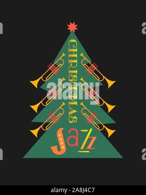 Christmass jazz trumpets tree hand drawn flat color vector icon Stock Vector