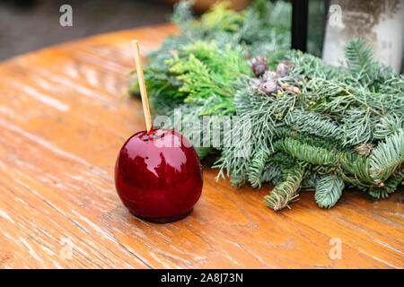 Traditional autumn delicacy apple in caramel glaze Stock Photo