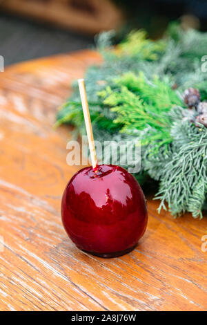 Traditional autumn delicacy apple in caramel glaze Stock Photo