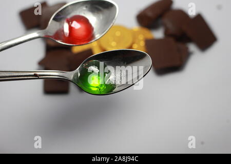 Kids favorite jelly chocolate over a spoon Stock Photo