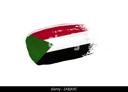 Brush painted Sudan flag. Hand drawn style Stock Photo