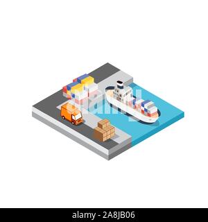 Port cargo ship transport logistics Stock Vector