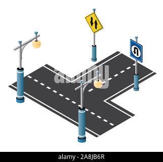 Isometric road and highway vector elements for city map creation. Road ...