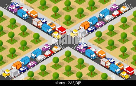 Isometric Crossroads intersection Stock Vector