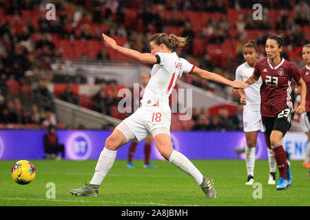 London, UK. 09th Nov, 2019.  Ellen White of England Women scores her team's first goal. England Women v Germany Women, international friendly match at the Wembley Stadium on Saturday 9th November 2019. this image may only be used for Editorial purposes. Editorial use only, license required for commercial use. No use in betting, games or a single club/league/player publications. pic by Steffan Bowen/Andrew Orchard sports photography/Alamy Live news Credit: Andrew Orchard sports photography/Alamy Live News Stock Photo