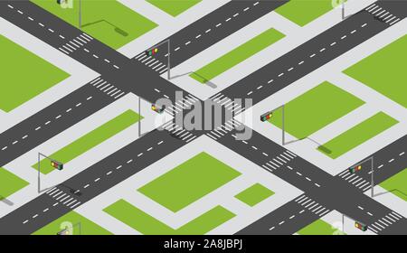 Seamless city map pattern. Isometric structure of a landscape Stock Vector