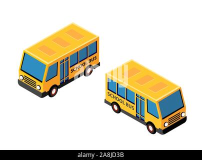 Isometric school bus urban infrastructure Stock Vector