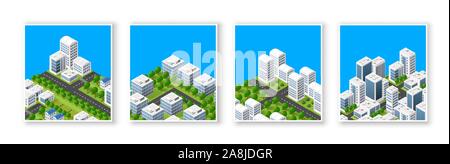 Cityscape design elements with isometric building Stock Vector