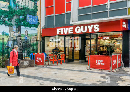 Five Guys burger restaurant and takeaway in Bromley Market Sqaure, south London. Stock Photo