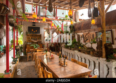 Restaurant interior in the village of Concepción, Antioquia, Colombia. Stock Photo
