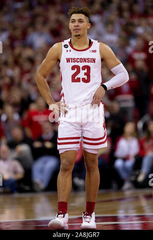 Madison, WI, USA. 8th Nov, 2019. Wisconsin Badgers guard Kobe King #23 during the NCAA basketball game between the Eastern Illinois Panthers and the Wisconsin Badgers at the Kohl Center in Madison, WI. John Fisher/CSM/Alamy Live News Stock Photo