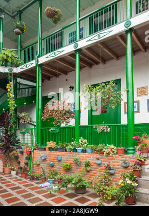 Courtyard of a building in the village of Concepción, Antioquia, Colombia. Stock Photo